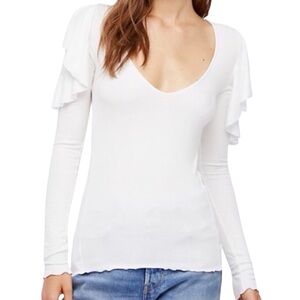 We The Free by Free People On Rewind Ribbed Ruffle Lettuce Edge Top White S